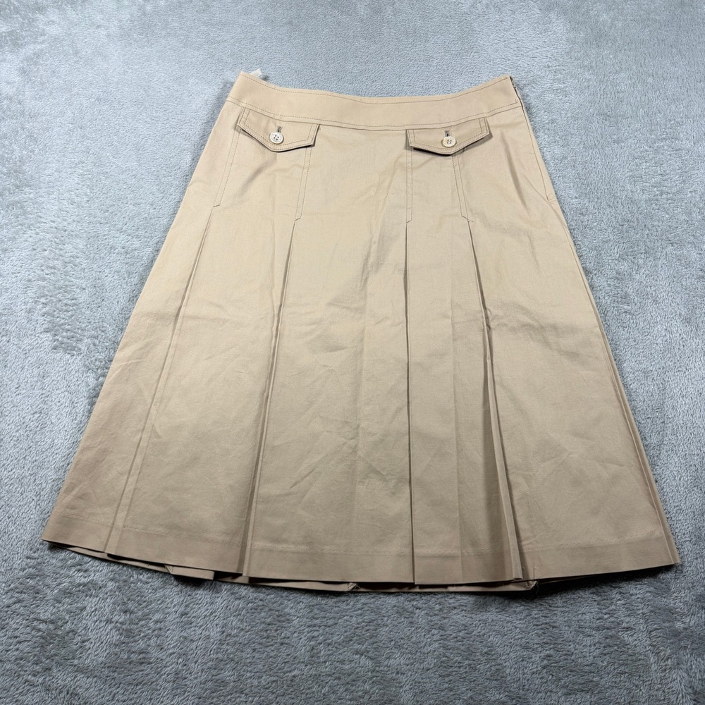 Comme Ca Du Mode Pleated Skirt Womens Medium (9) Beige Linen Blend Knee Length